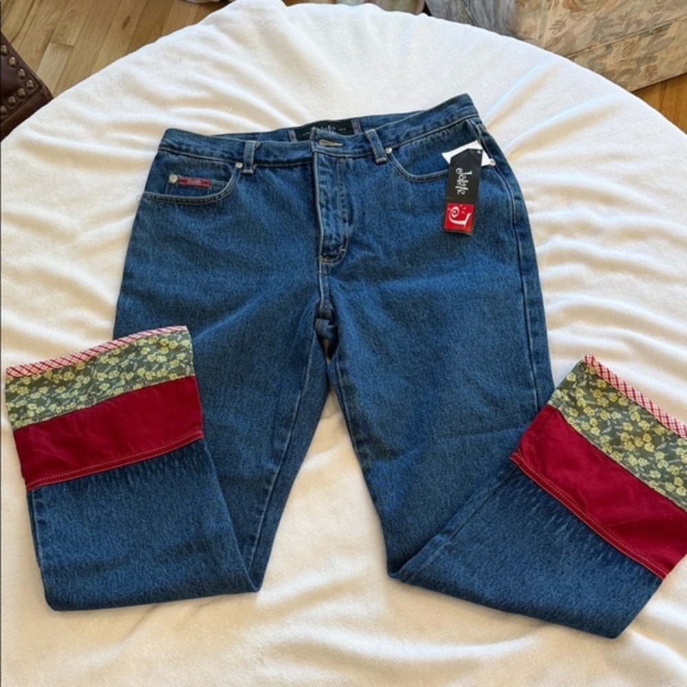 Vintage Jalate Straight -Leg Jeans with Red and Green Cuff Panels size 6